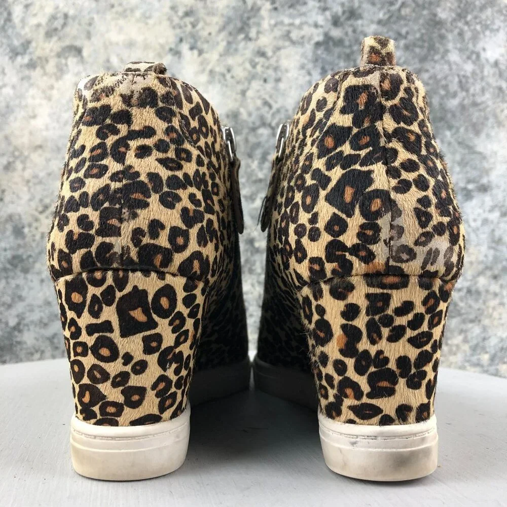 Linea Paolo Women's Size 11M Felicia Leopard Calfhair High Heel Wedge Sneakers